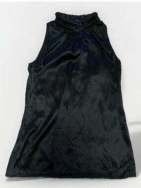 Ann Taylor Petites Sleeveless Ruffle Neck Black 100% SILK Blouse XS Petite
